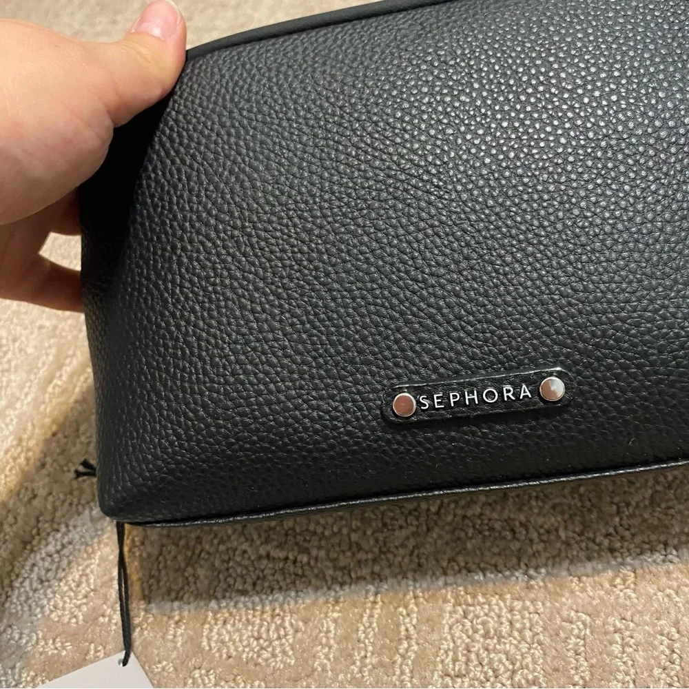 NWT {Sephora} Everyday Cosmetic Bag/Zip Pouch ~ Black Faux Leather